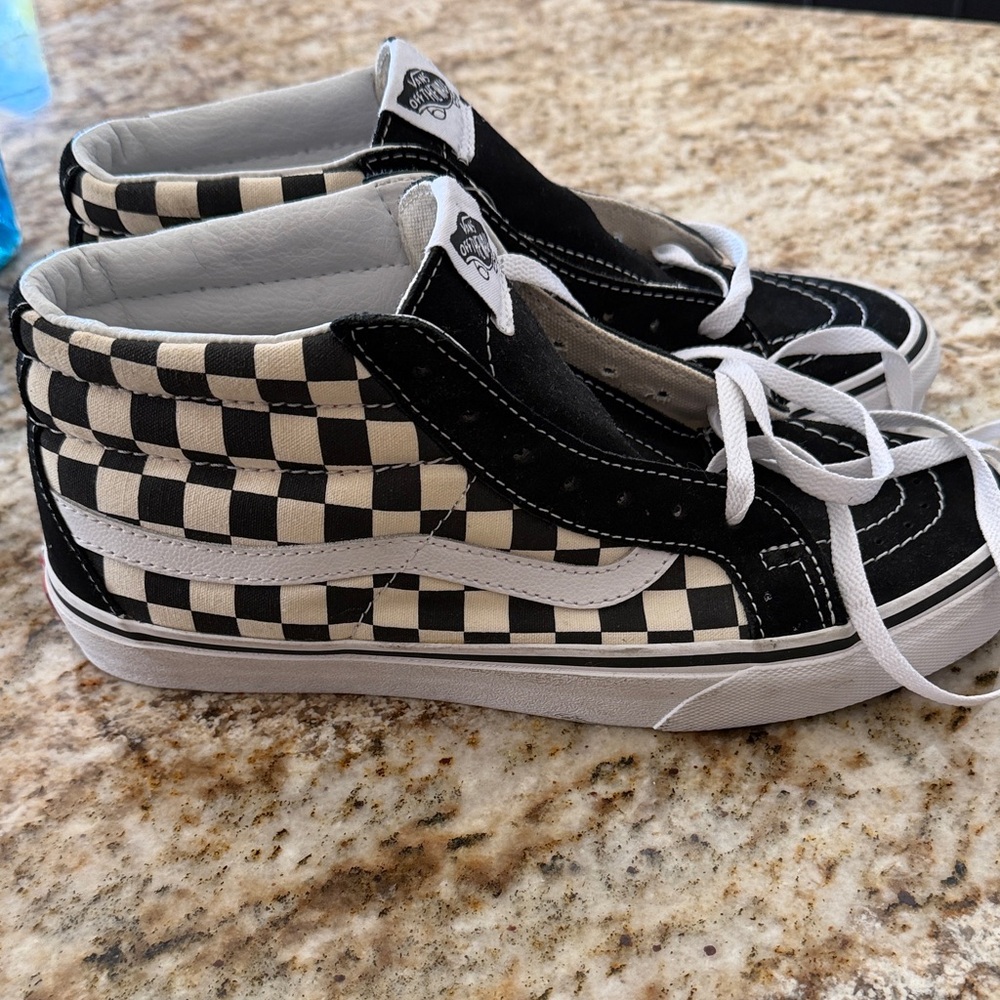 Vans Black & White Checkerboard Mid-Top Sneakers
